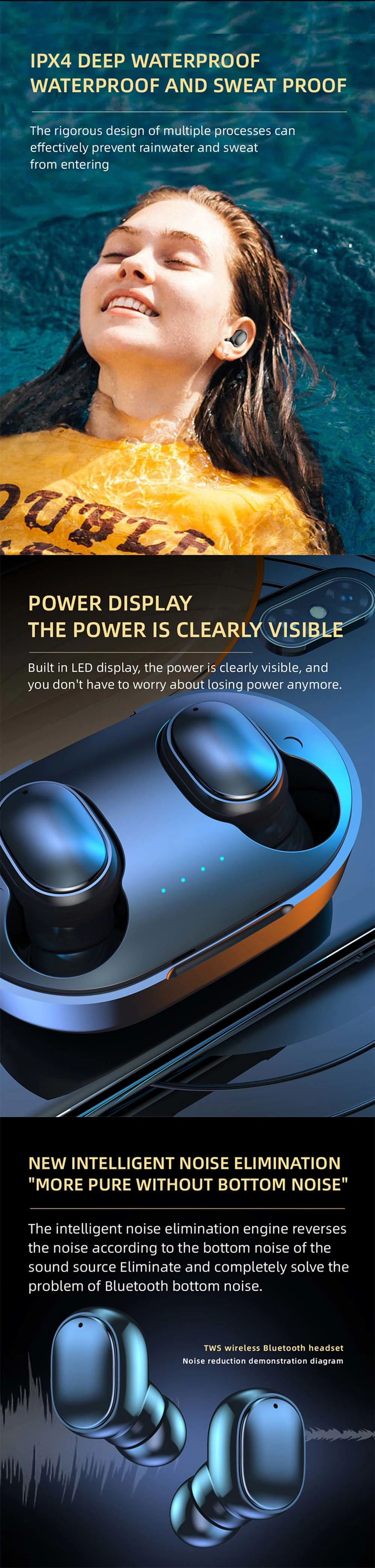 A6r Wireless Stereo Mini Bluetooth Game Earphone with LED Display